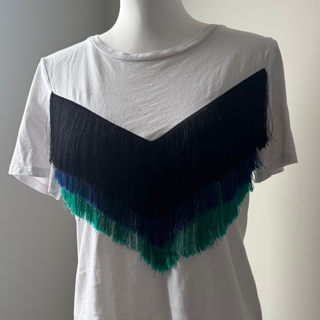 Zara White Tee With Multicolor Fringe